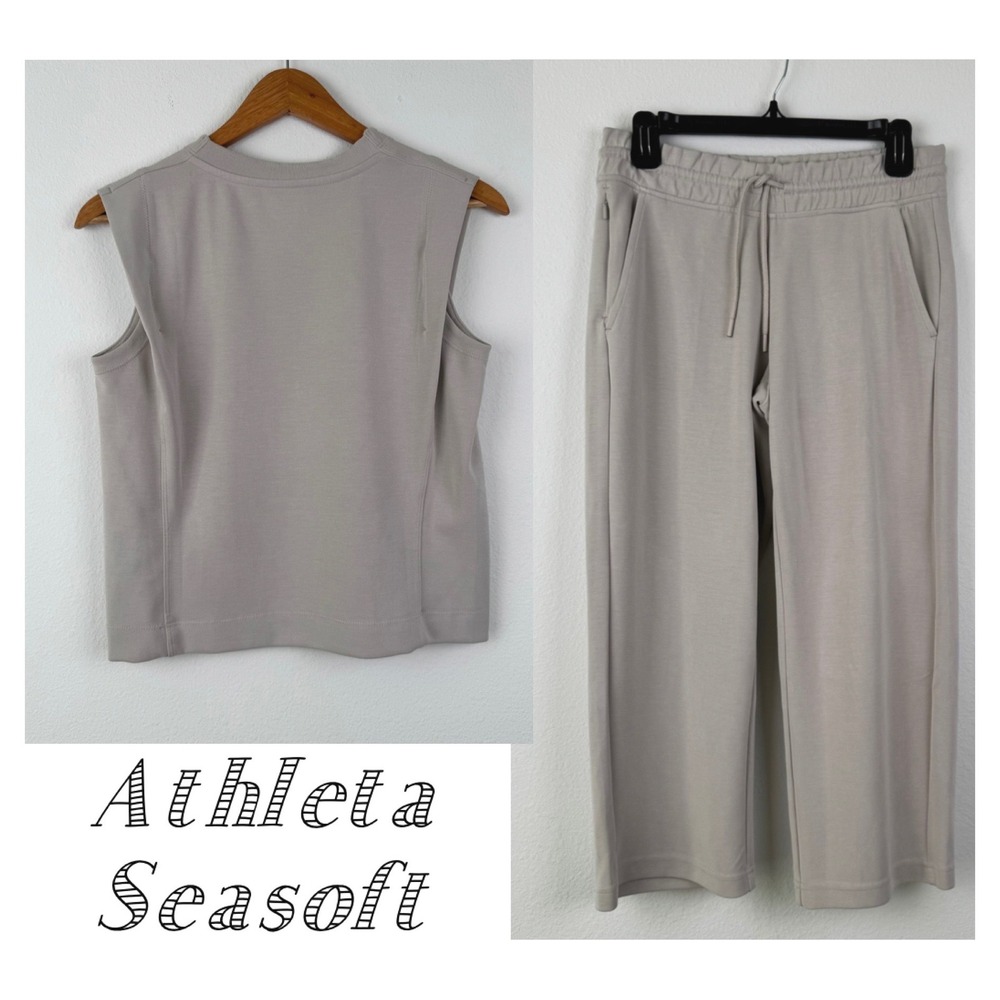 Athleta Seasoft Two Piece Set Womens M Taupe Excellent Athleisure Casual